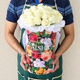 Colorful Round Box & white Roses with 250g chocolate