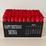 Red roses in black super deluxe box - Calendar