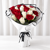 20 roses Bouquet - Red and white