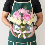 Peonies and roses in a fish bowl Vase - Peony