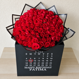100 Red Roses bouquet in a large square box - Calendar