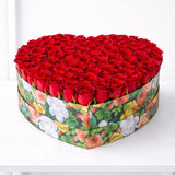 100 Red Roses in A Heart Shaped Colorful Box