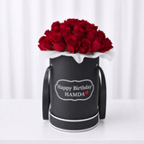 Birthday Red Roses in Black Round Box