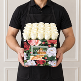 White Roses in a Colorful Box