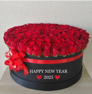 100 Red Roses - large round box - New Year