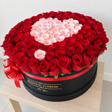 100 Red and Pink Roses - Large Round Box