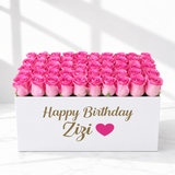 50 Pink Roses in a Personalized White Box - Super Deluxe