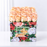 Peach Roses in a Colorful Box