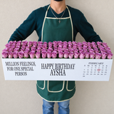 100 purple Roses in A long box - white box