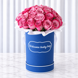 Blue Round Box & purple Roses