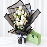 12 white Roses Bouquet with chocolate