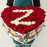 100 Red Roses in A Heart Shaped Colorful Box with letter