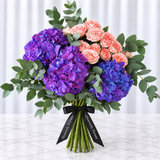 purple hydrangea and pink flowers bouquet