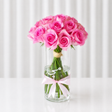 Pink roses glass cylinder vase
