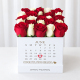 Red & White Roses in a White Box - Personalized Calendar