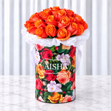 Colorful Box & orange Roses - Round