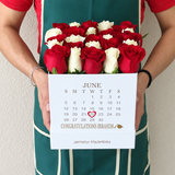 Red & White Roses in a White Box - Personalized Calendar