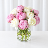 White and Pink peonies arrangement - Peony Vase