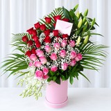 Pink round box - Flowers arragemnt