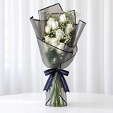 12 White roses Bouquet with 500g chocolate Patchi