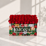 Red Roses in a colorful box - Super deluxe