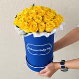 Blue Round Box & Yellow Roses