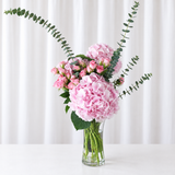 Pink hydrangea and baby rose in A Vase