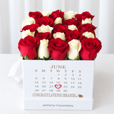 Red & White Roses in a White Box - Personalized Calendar