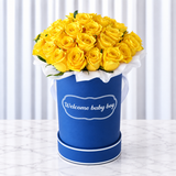 Blue Round Box & Yellow Roses