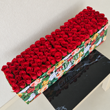 100 Red Roses in A long Colorful box