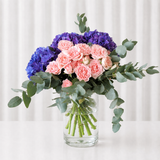 purple hydrangea and pink flowers - Glass Vase