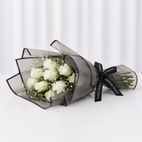 12 White Roses Bouquet – Black Wrapping