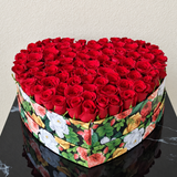 100 Red Roses in A Heart Shaped Colorful Box