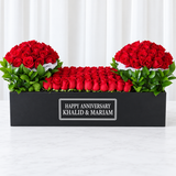 Red Roses in A long black box with 2 round boxes