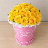 Pink Round Box - Yellow Roses
