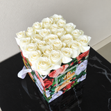White Roses in a Colorful Box