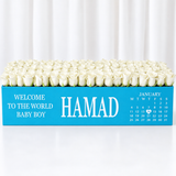 100 white Roses in A long box - Blue Box - Calendar