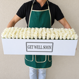 100 white Roses in A long box - white box
