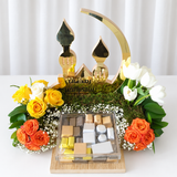 Ramadan flowers wooden tray with chocolate