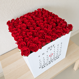 100 Red Roses in a large white square box - Calendar