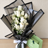 12 white Roses Bouquet with chocolate