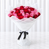 50 Red and Pink Roses with green ruscus
