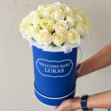 Blue Round Box & white Roses