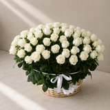 101 White Roses In a Basket