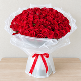 100 Red Roses Bouquet - White Wrapping