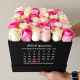 Assorted roses - Birthday Square white box ( Calendar )