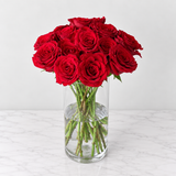 red roses glass cylinder vase
