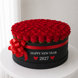 New Year — 100 Red Roses Round Box