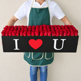 100 Red Roses in A long black box - I LOVE U