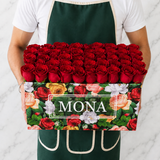 Red Roses in a colorful box - Super deluxe